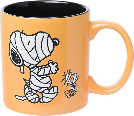 Silver Buffalo Peanuts Mummy Snoopy, Wax Resist Ceramic Pottery Mug, 20oz | Woodstock, 0.59 Liters by SilverBuffalo