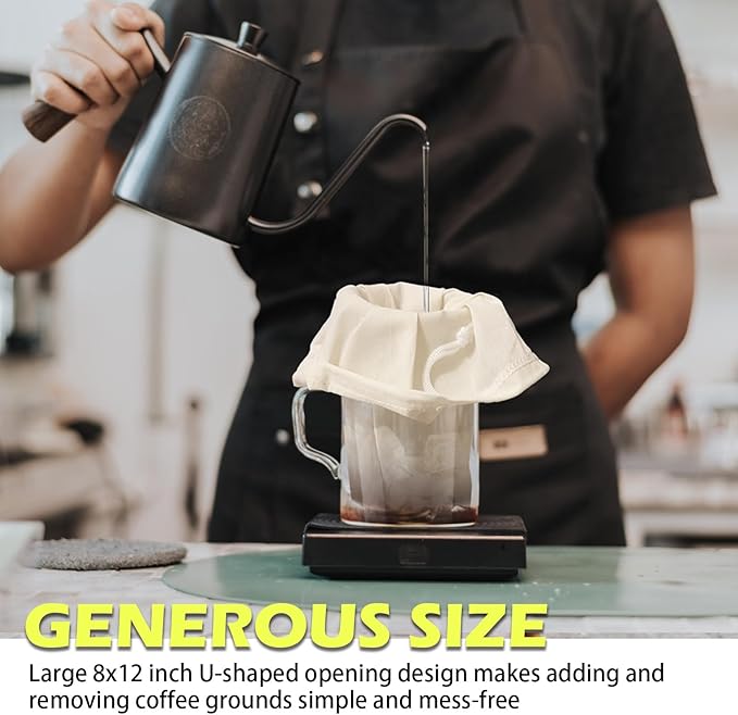 2 Pack Organic Cotton Cold Brew Coffee Filter Bags, Reusable with Drawstring, 8x12 Inch, for Pitchers, Mason Jars, Toddy Systems