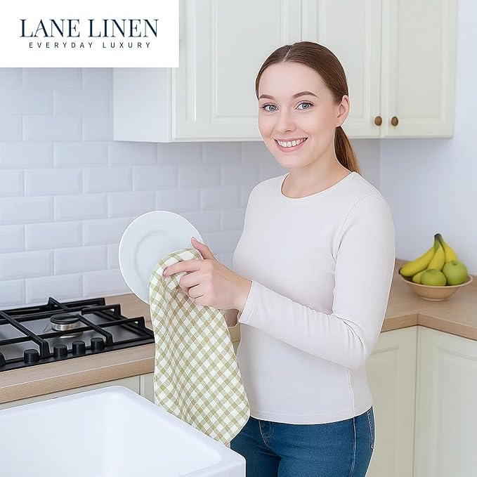 LANE LINEN Cotton Kitchen Towels Set, 4-Pack – Absorbent, Quick-Drying, Premium Dish Towels, Tea Towels, 18" x 28" - Beige - Image 4
