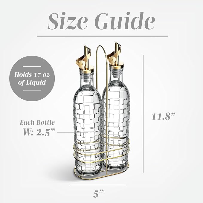 COOK WITH COLOR Glass Olive Oil Bottle Dispenser - 2 Pack- 17oz Oil and Vinegar Cruet - Olive Oil Carafe Decanter for Kitchen, Checkered, Clear - Image 5