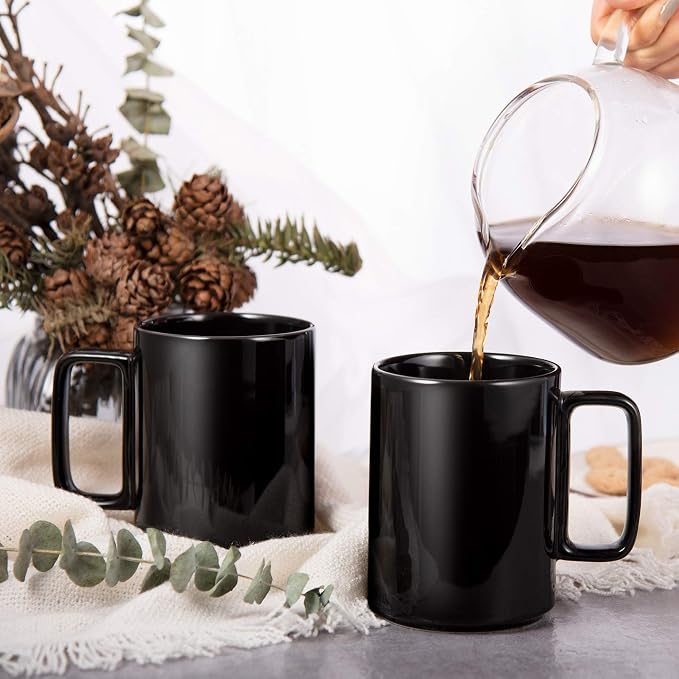 E-liu Large 15 Ounces Porcelain Coffee Mug Tea Mugs Set of 6 | Cups for Coffee, Tea, Cocoa, and Mulled Drinks , Dishwasher & Microwave Safe Gift Sets, Black - Image 7