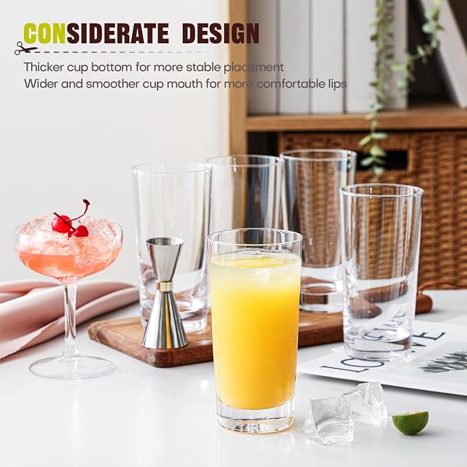 Highball Glasses Set of 6, 13oz Tall Drinking Glasses, Water Glass for Kitchen, Tom Collins Glasses, Mojito Glass Cups, Cocktail Glasses for Bar Glassware - Image 3