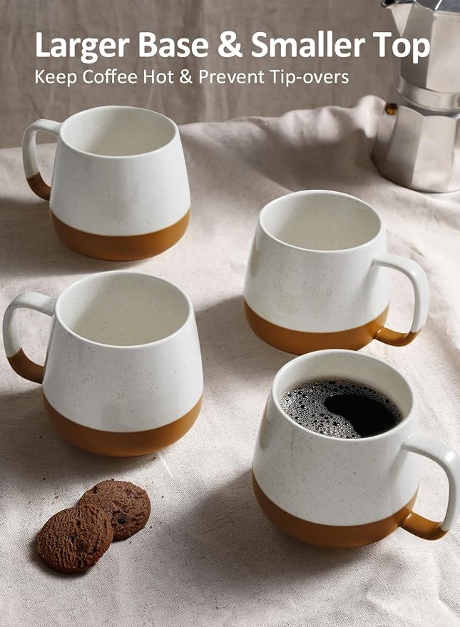 Teocera Ceramic Coffee Mug Set of 4-12 oz Coffee Mugs with Large Handles for Hot or Cold Drinks Like Latte, Cocoa, Tea or Juice - Smooth Ceramic, Dishwasher Safe, Beige - Image 4