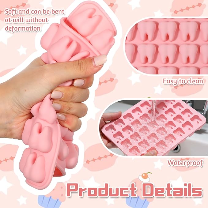 2 Pack Tooth Silicone Molds 35 Cavity 3D Small Molar Molds for Chocolate Candy Gummy Jello Fondant Dessert Resin Clay Mini Soap Making Mould