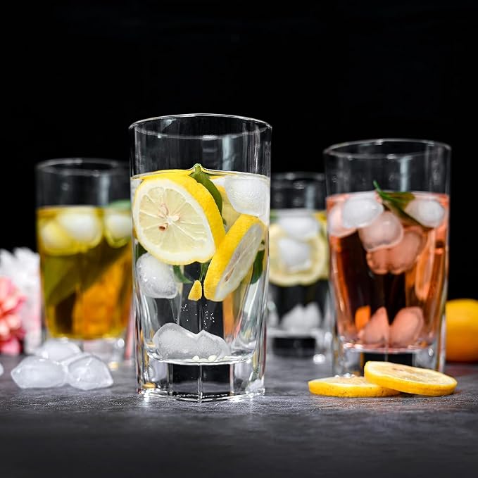 Le'raze Set of 4 Everyday Drinking Glasses - Square Tall Glass Cups Drinkware Kitchen Collins Glasses for Cocktail, Iced Coffee, Beer, Ice Tea, Wine, Whiskey, Water Glassware Sets - Image 9