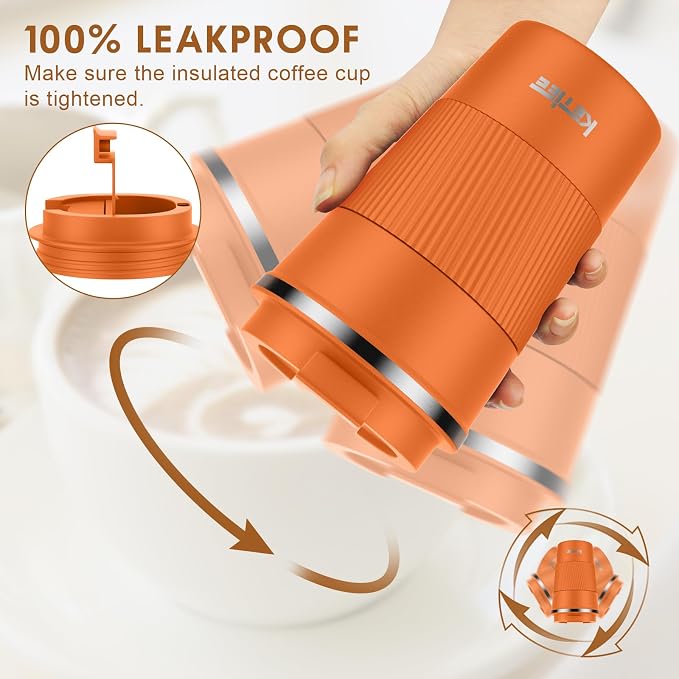 KETIEE 12oz Insulated Travel Mug, Vacuum Stainless Steel Double Walled Reusable Coffee Cup with Leakproof Lid, Travel Tumbler Coffee Mug to Go for Hot and Iced Tea Water (Orange) - Image 4