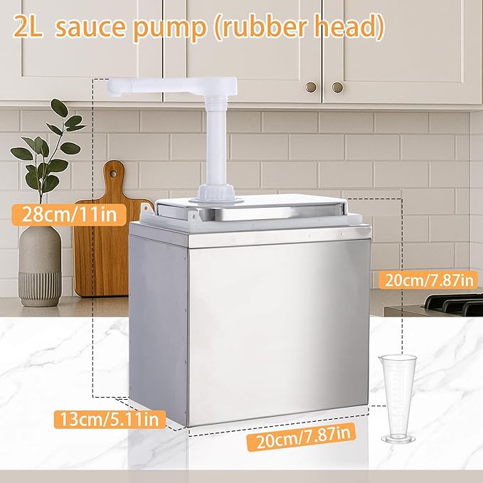 2.11 Quart Condiment Dispenser Pump,Syrup Pump Dispenser with Measuring Cup, Large Capacity Detachable Leak-Proof Design for Sauce, Honey, Syrup,Soy Sauce,Mustard,Cheese (2.11 QT, 1 pumphead)