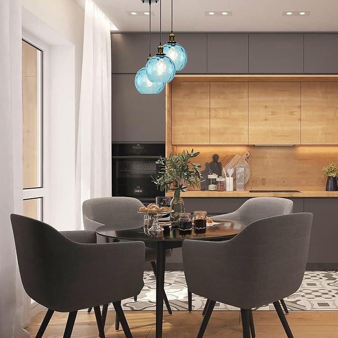 Pendant Light Shade Industrial Hanging Lights Fixtures Ceiling Outdoor Pendant Lighting for Kitchen Island Dining Room Unique Lamp in Kitchen Farmhouse Bedroom (Blue, 5.9 Inches) - Image 2