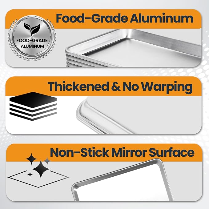 12 Pack Half Size Aluminum Baking Sheet Pan, 18 x 13 in | NSF, Aluminum Commercial Cookie Sheets, Non-Stick, Oven Safe Up to 500℉ - Image 3