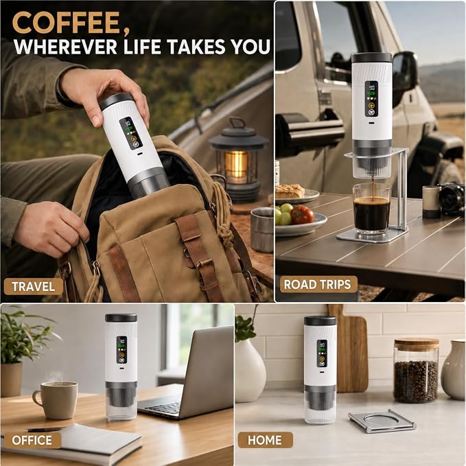 Portable Espresso Machine, 3-in-1 Self-Heating Coffee Maker, 290 PSI, USB-C | Self-heating 3-in-1 portable espresso maker for capsules & ground coffee, 290 PSI hot/cold brew, USB-C charging, Pure White - Image 8