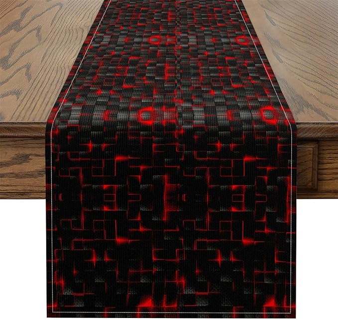 Feelyou Red and Black Table Runner 120x13 Inch Light Geometric Decorations Indoor Outdoor Party Supply Home Kitchen Dining Decor Dresser Scarfs Modern Style Home Decor for Living Room by Feelyou