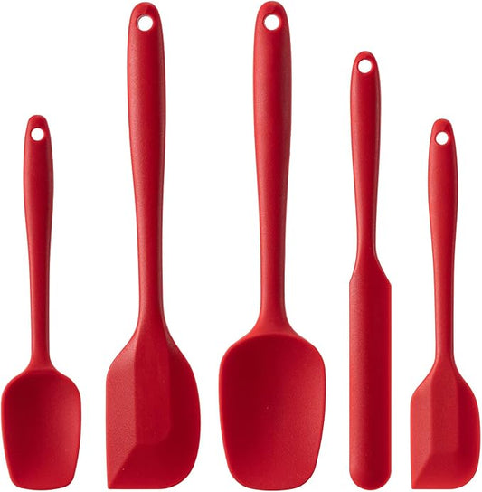 Silicone Spatula Set,5 Piece Food Grade Rubber Spatulas,RED | Spatulas Silicone Heat Resistant for Baking,Cooking,and Mixing High Heat Resistant Non Stick Dishwasher Safe BPA-Free by Hoewina