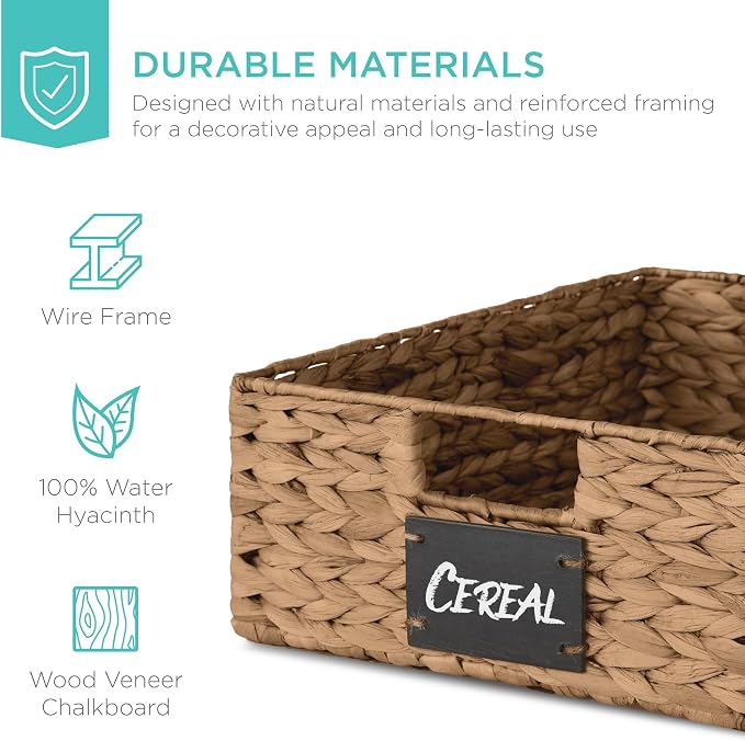 Best Choice Products Set of 4 16x12in Large Water Hyacinth Pantry Baskets, Woven Organizers w/Chalkboard Label, Chalk Marker - Chestnut - Image 5