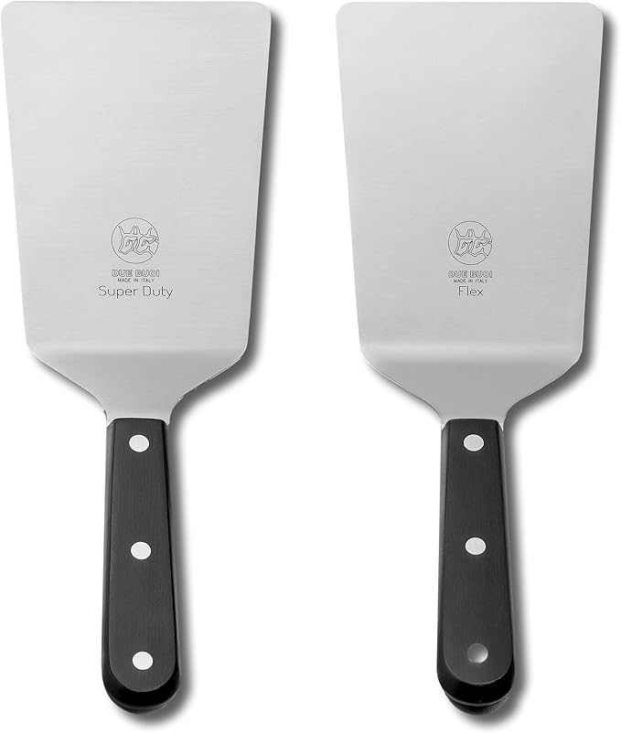DUE BUOI SET Super Duty Wide Spatula & Flexible Wide Spatula - blade dimension 4" x 6.1/3" - Good for Burger Kitchen bbq grill griddle pastry. Non-stick Durable. ICQ Approved.