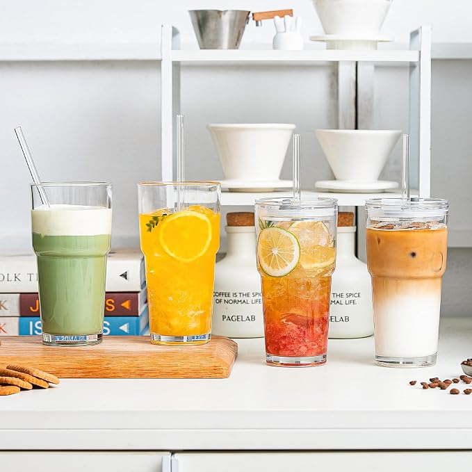 SoulTimes 20oz Clear Tumbler with bamboo Lid and Straw – Iced Coffee Glasses Cups for Smoothie, Matcha, Juice, Water etc. Leakproof and Reusable Glassware Drinking for Travel To Go 【4 Pack】 - Image 2