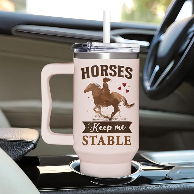 Horse Gifts For Women - Mothers Day, Birthday, Christmas Gifts For Horses Riding Lovers, Owners - Horse 40Oz Tumbler With Handle & Straw