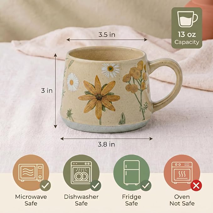 Ceramic Coffee Mug, 13oz Floral Design Pottery cute mugs, Ideal Gift for Women unique vintage pretty coffee mugs (Graceful Bloom) - Image 6