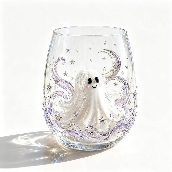3D Halloween Artisan Glassware Collection, Premium Handleless Glass with Ghost, Pumpkin, Spider & Black Cat Gothic Style Artistic Glass Wine Goblet Designs, for Party & Cozy Fall Home Bar (C) - Image 8