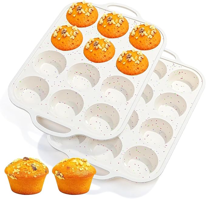 Silicone Muffin Pan with Metal Reinforced Frame - Muffin Pan for Homemade Muffins, Cupcakes, Muffin Cakes, and Bread, Oven and Dishwasher Safe (12 Cups×2pack) by Fimary