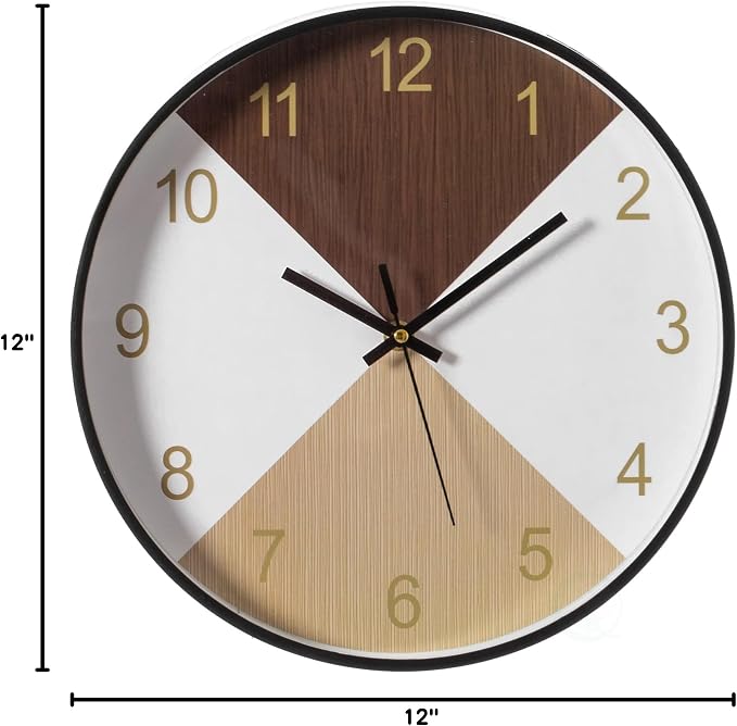 Decorative Modern Round Wood- Looking Plastic Wall Clock for Living Room, Kitchen, or Dining Room, Brown and Beige - Image 8
