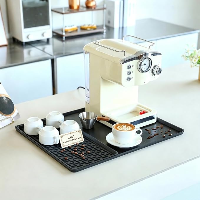 Caketime 2 In 1 Silicone Coffee Bar Mat Accessories for Ninja Coffee Maker with Detachable Dish Drying Rug Kitchen Counter Under Sink Drainer Appliances New Home Decor 16"x20" Black by CAKETIME
