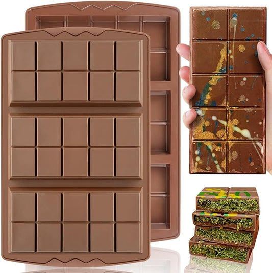 HKNMTT Chocolate Bar Mold Silicone 2PCS, Large Stuffed Dubai Pistachio Deep Bar Moulds Kit 0.85 Inch Thick Big, Ideal for Homemade Making Candy Bar Bpa Free DIY