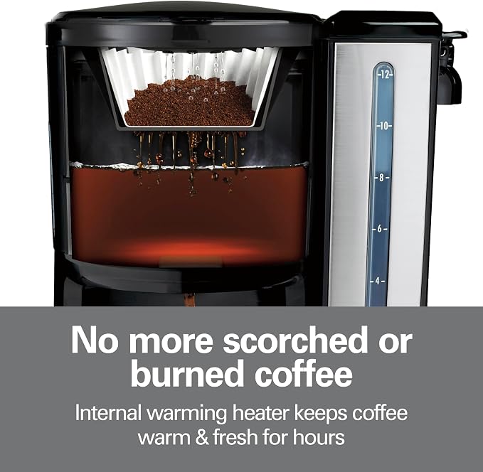 Hamilton Beach One Press Programmable Dispensing 12 Cup Coffee Maker with Internal Coffee Pot, Stays Warm and Fresh for Hours, 60 oz. Removable Reservoir, Black & Stainless Steel (47950) - Image 3