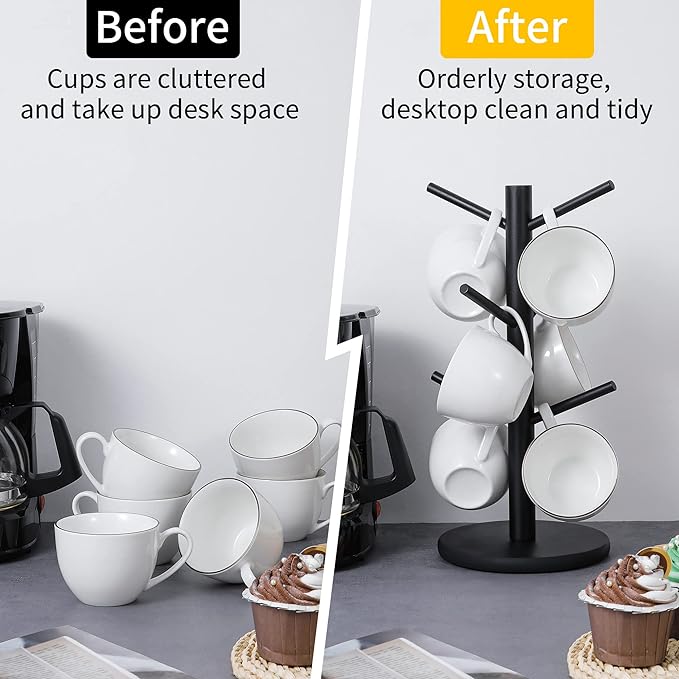 MyLifeUNIT Mug Holder Tree, Coffee Cup Holder with 6 Hooks (Black) | Anti-slip padded bottom, space-saving compact design, easy air drying, sturdy tip-resistant structure - Image 5