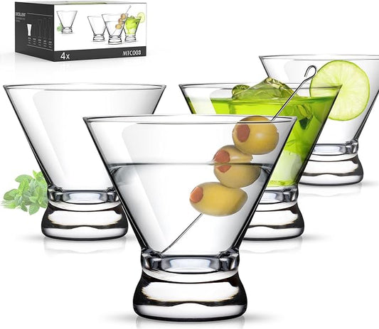 Martini Glasses Set of 4, 8oz Coupe Cocktail Glasses for Margarita | Manhattan, Cosmopolitan, Espresso, Home Bar, Evening Parties, Birthdays, Housewarming Gift by LUNAMANTHA