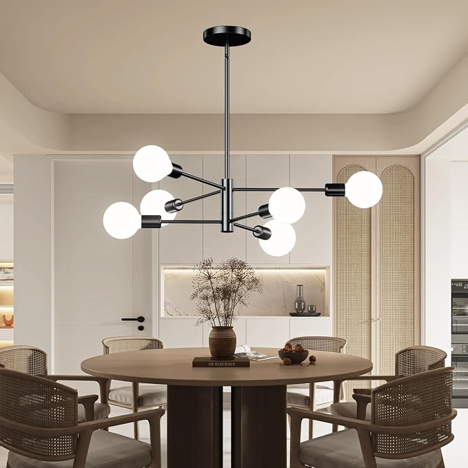 6-Light Modern Sputnik Chandelier, E26 Base Branch Height Adjustable,Mid Century Chandelier Pendant Light for Dining Room Hallway Bedroom Foyer Living Room Kitchen (Bulbs Not Included) - Image 6