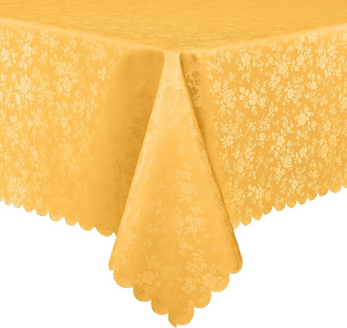 Smiry Rectangle Waterproof Heavy Duty Vinyl Tablecloths, 60 x 120 Inch | Wipeable Washable Floral Embossed Table Cover for Kitchen and Dining Room, Indoor & Outdoor Use, Mustard Yellow by Smiry