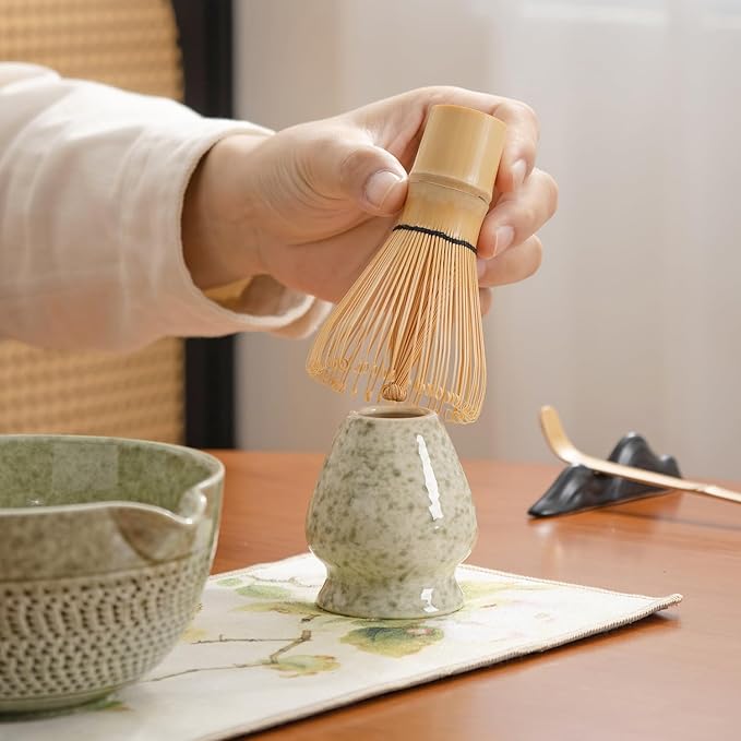 matcha whisk set Ceremony Accessory, Matcha Whisk, Traditional Scoop (Chashaku), Tea Spoon, Whisk Holder, 1 tea bowl, 1 tea siev, 7pcs matcha set.matcha green matcha kit