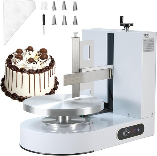 VEVOR Cake Decorating Machine, Cake Cream Spreading Coating Smearing Machine, Low Noise Cake Frosting Machine, Turntable with Adjustable Scraper, for 6" to 14" Cake, 25-320RPM Rotating Speed, White