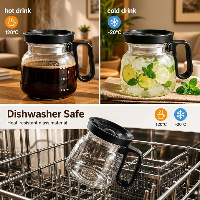Shelprojsu 16oz Coffee Pot Mug,Glass Coffee Cups Mini Coffee Pot Coffee Mug,with Leak-proof Lid Large Capacity, For Ldeal Gift Coffee Lovers(1pc) - Image 5