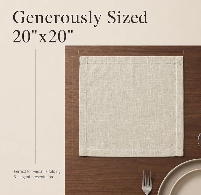 Urban Villa Cloth Napkins Cotton 20x20 (Set of 12) Beige/White - Image 3