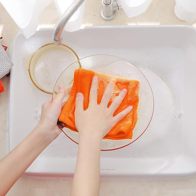 Homaxy 100% Cotton Waffle Weave Kitchen Dish Cloths 6-Pack, Orange | 12 x 12 Inches, Ultra Soft Absorbent Dish Towels, Quick Drying Dish Rags with Hanging Loop - Image 4