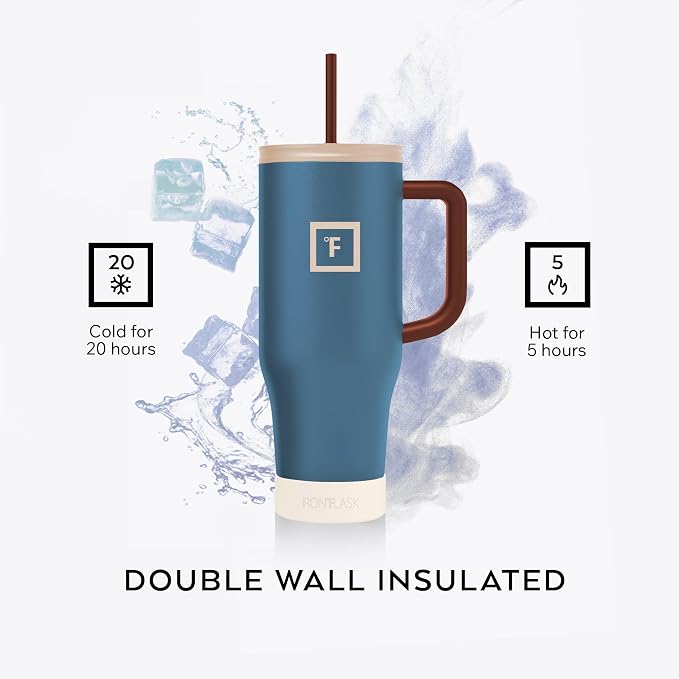 IRON °FLASK 40 oz Co-Pilot Insulated Travel Mug | Insulated Travel Mug with Straw & Flip Cap Lids - Cup Holder Fit, Leakproof, BPA Free, Protective Boot (Azure Mist) - Image 4