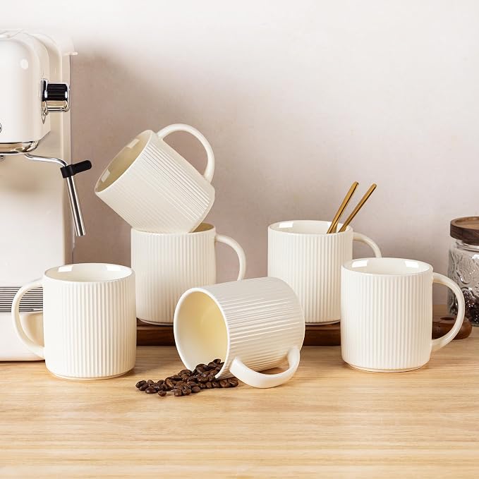 theterra Ceramic Coffee Mugs Set of 6, 14.2 oz Coffee Cups with Handle | Handmade, Suitable for Latte, Tea, Milk, Beer & Hot Cocoa, Beige by TheTerra