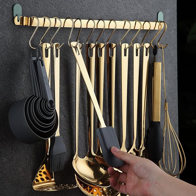Gold Cooking Utensils Set, Kyraton Stainless Steel 37 Pieces Kitchen Utensils Set with Titanium Gold Plating, Kitchen Gadgets Tool Set with Utensils Racks Heat Resistant Dishwasher Safe - Image 5