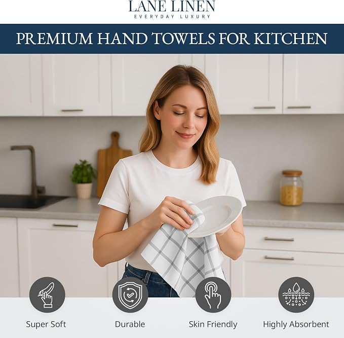 LANE LINEN Kitchen Towels & Dishcloths Set of 12-100% Cotton, Quick-Drying 18” x 28” Absorbent Dish & Tea Towels, Soft Hand Towels for Kitchen - Grey - Image 2