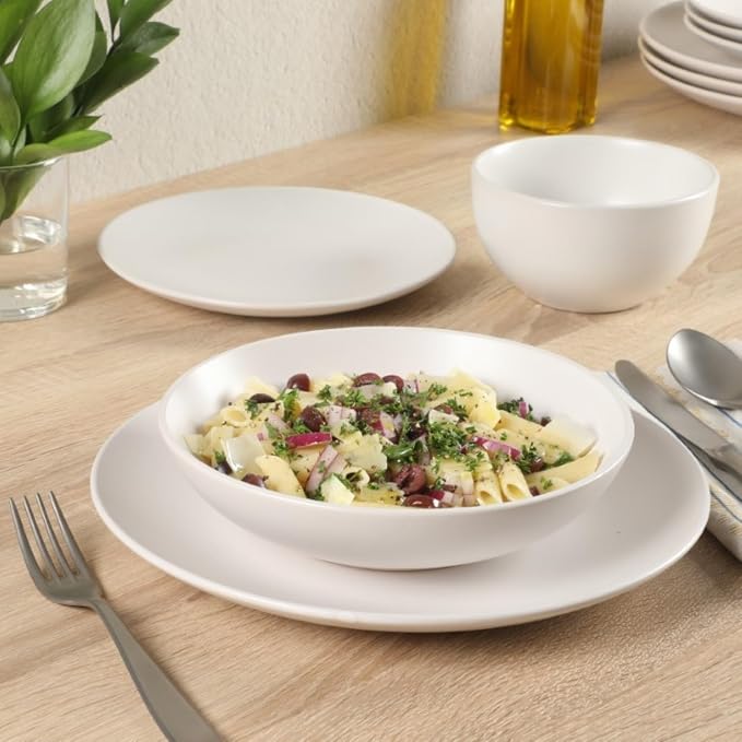 Gibson Home Queenslane 16 Piece Plates and Bowls Dishes Stoneware Ceramic Dinnerware Sets - Matte White - Image 2
