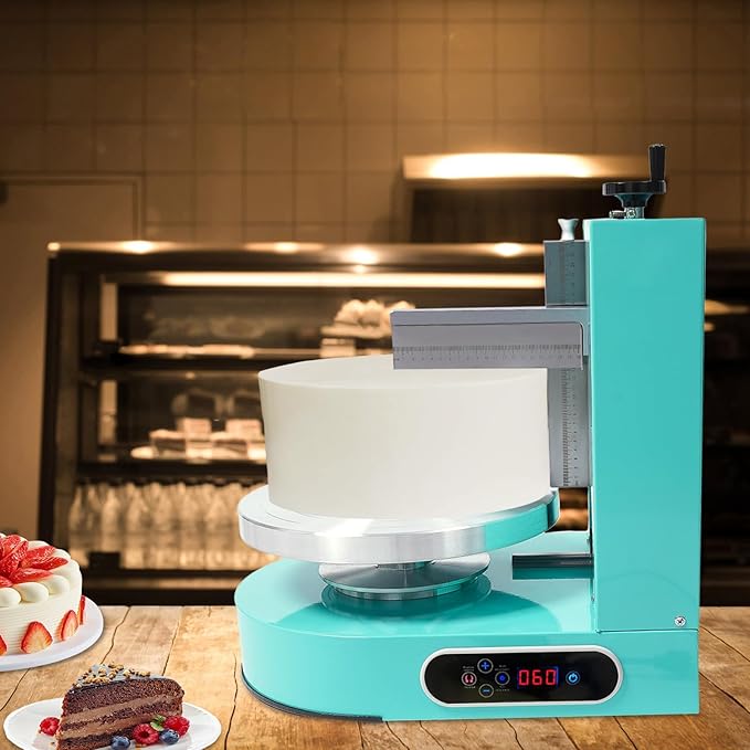 Cake Decorating Machine, 4-12 inch Cake Cream Spreading Coating Smearing Machine Cream Smooth Coating Decoration with Adjustable Spatula Turntable for Cake Shops, Dessert Shops (Green)