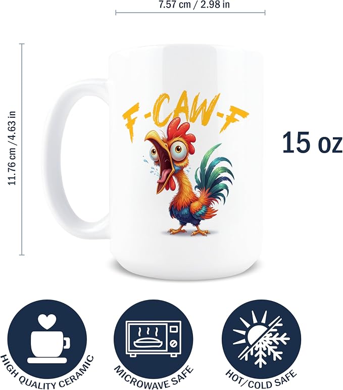 F-Caw-F Coffee Mug, Fun Coffee Mugs, Funny Cups, Fcawf, F Caw F, Funny Cups for Adults, 15 oz Ceramic Fcawf Chicken, Hidden Message, Adult Humor Gag Gift, White Elephant Gift - Image 2