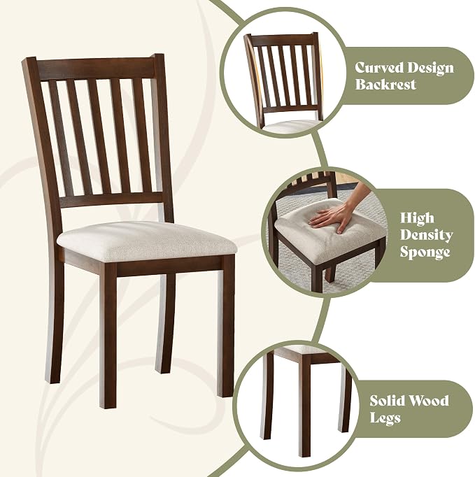 AMERLIFE Set of 8 Farmhouse Upholstered Dining Chairs with Wood Legs, Brown | Curved Back Design, Padded Dining Chairs, Solid Wood Legs, Dining Room Seating, Dark Brown Finish - Image 4