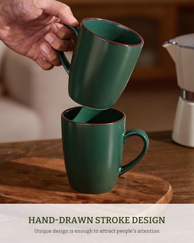 famiware Venus Coffee Mugs for 4, 13 oz Mug Set, Dringking Cup with Handle for Coffee, Tea, Cocoa, Milk, Dark Green - Image 3