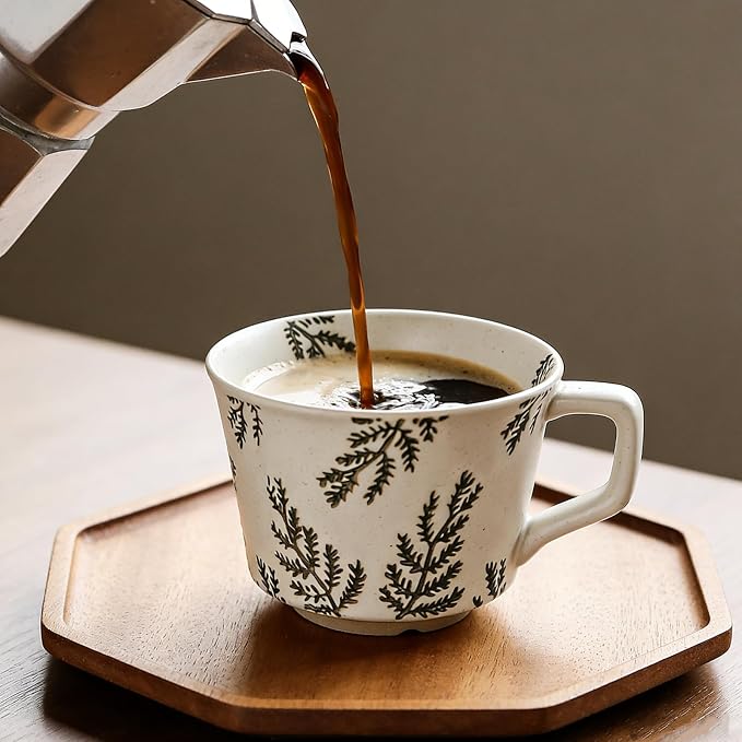 Vintage Ceramic Mug Set - 12 oz Unique Ceramic Coffee Mugs & Tea Cups with Hand-Drawn Patterns, Dishwasher & Microwave Safe, Ideal Gift - Image 3