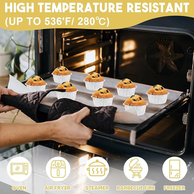 5 Oz Aluminum Foil Baking Cups 150 Pcs, SUPPHOUS Disposable Ramekin Aluminum Cupcake liners, Silver Foil Baking Cups Muffin Liners for Cupcake, Baking, Egg Tart, Pudding, Creme Brulee - Image 6