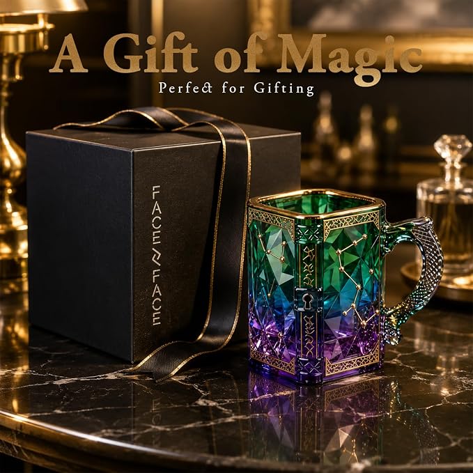 FACE N FACE Zodiac Glass Mug, 8 oz Celestial Constellation Coffee & Tea Cup with Dragon Scale Handle, Green Purple Astrology Mug, Witchy Magic Cup for Halloween Christmas Gift - Image 6