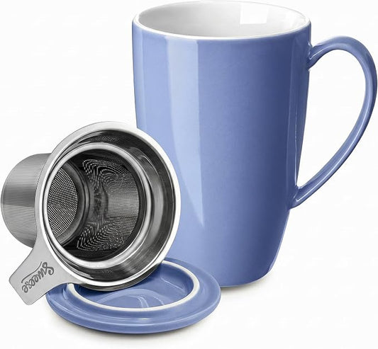 Sweese 15 OZ Porcelain Tea Mug with Infuser and Lid, Loose Leaf Tea Cup, Gifts for Tea Lover, Dusty Blue by Sweese