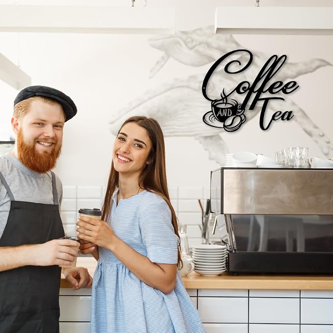 Coffee and Tea Metal Sign | Bar Hanging Signs for Wall Decor | Black Metal Coffee Cup Hanging Wall Art Signs for Bar Home Kitchen Office Wall Decoration (16 inches) - Image 7